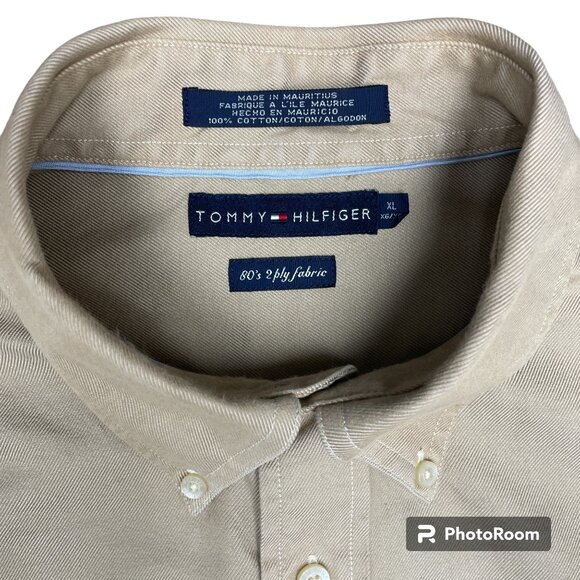 Men's TOMMY HILFIGER 80's 2 Ply Fabric Button-Down Dress Shirt Tan- Size XL - Picture 3 of 10